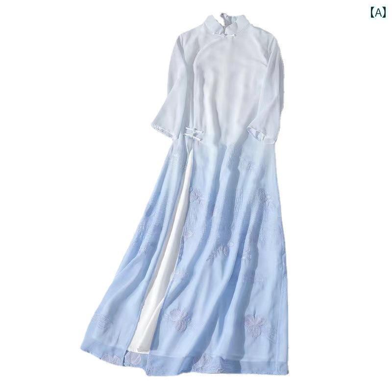 チャイナ ドレス チャイナ風 婦人 アオザイ チャイナ風 スタンドカラー 禅