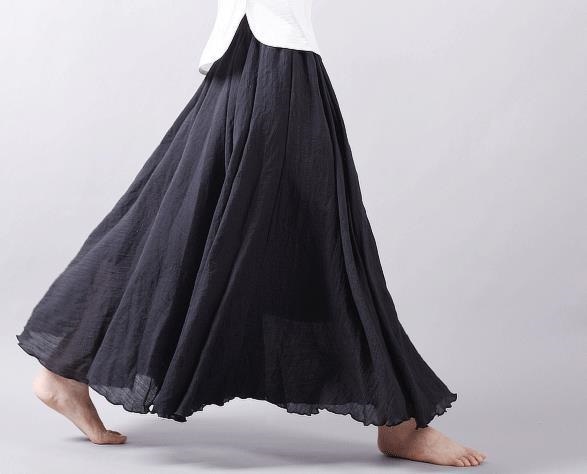 3140.ロング丈 シンプルフレアスカート（ブラック）2019 春夏秋 無地 通勤通学 普段使い カジュアル