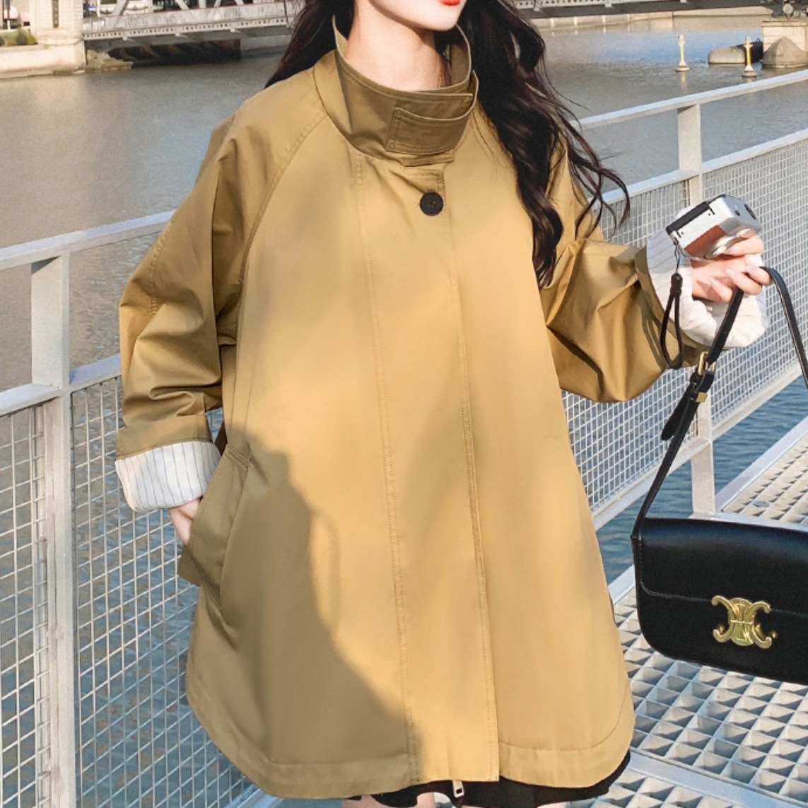 アウター レディース 上着 コート シャンパー フレア きれいめ 個性的 春服 秋服 冬服 ショート 長袖 スタンドカラー 前開き インスタ映え モテ 流行 トレンド 高見え 無地 秋カラー サイズ豊