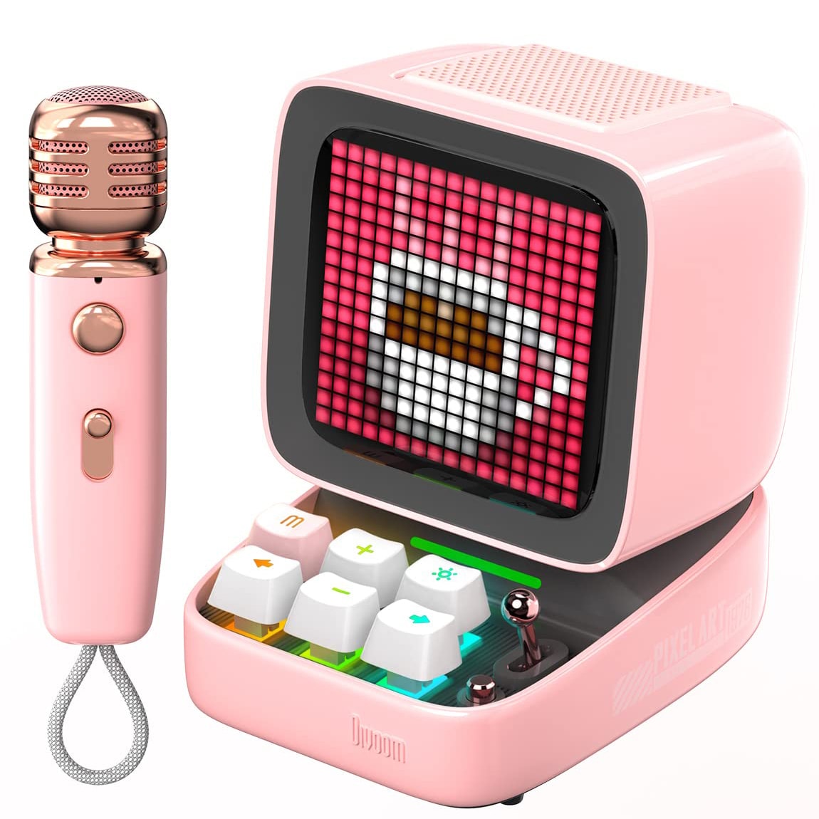 Ditoo-Mic ワイヤレスBluetoothスピーカー カラオケ自宅用/マイク/ドット絵 低音強化/USB-C接続/microSDカード/APP多機能操作30%までに制限