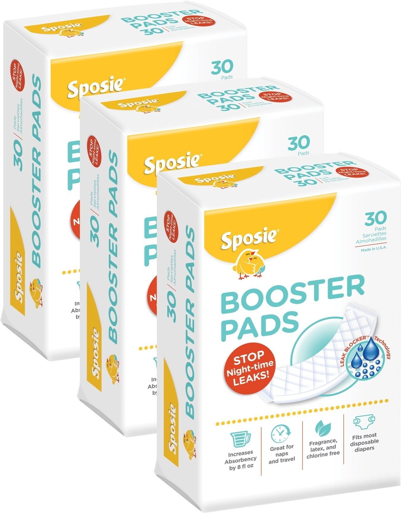 Sposie Booster Pads Diaper Doubler, 90 Count, 3 Pa