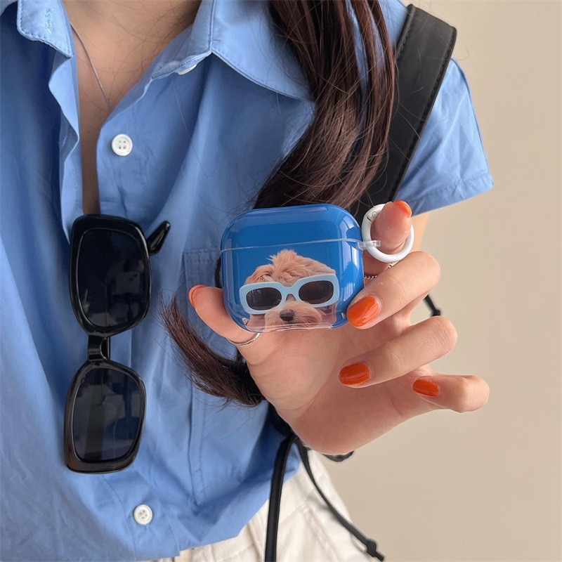 ブルーサングラス子犬 Apple Airpods 保護ケース Airpodspro ヘッドフォンに適した新しいワイヤレス第 2 世代