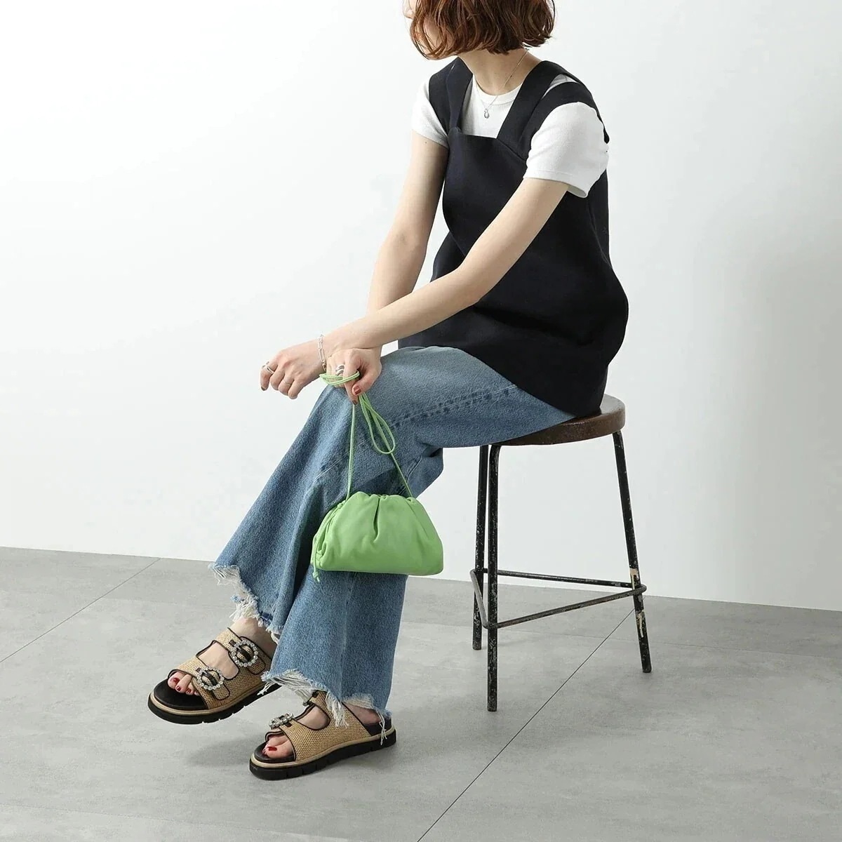 【訳あり-37のみ】LUCA GROSSI ルカグロッシ サンダル L116S レディース レザー フラット ストラップ ダブルベルト 軽量ソール クリスタル