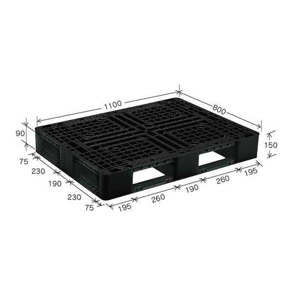 岐阜プラスチック工業 プラスチックパレット J-D41108 片面使用ブラック 1100800mm