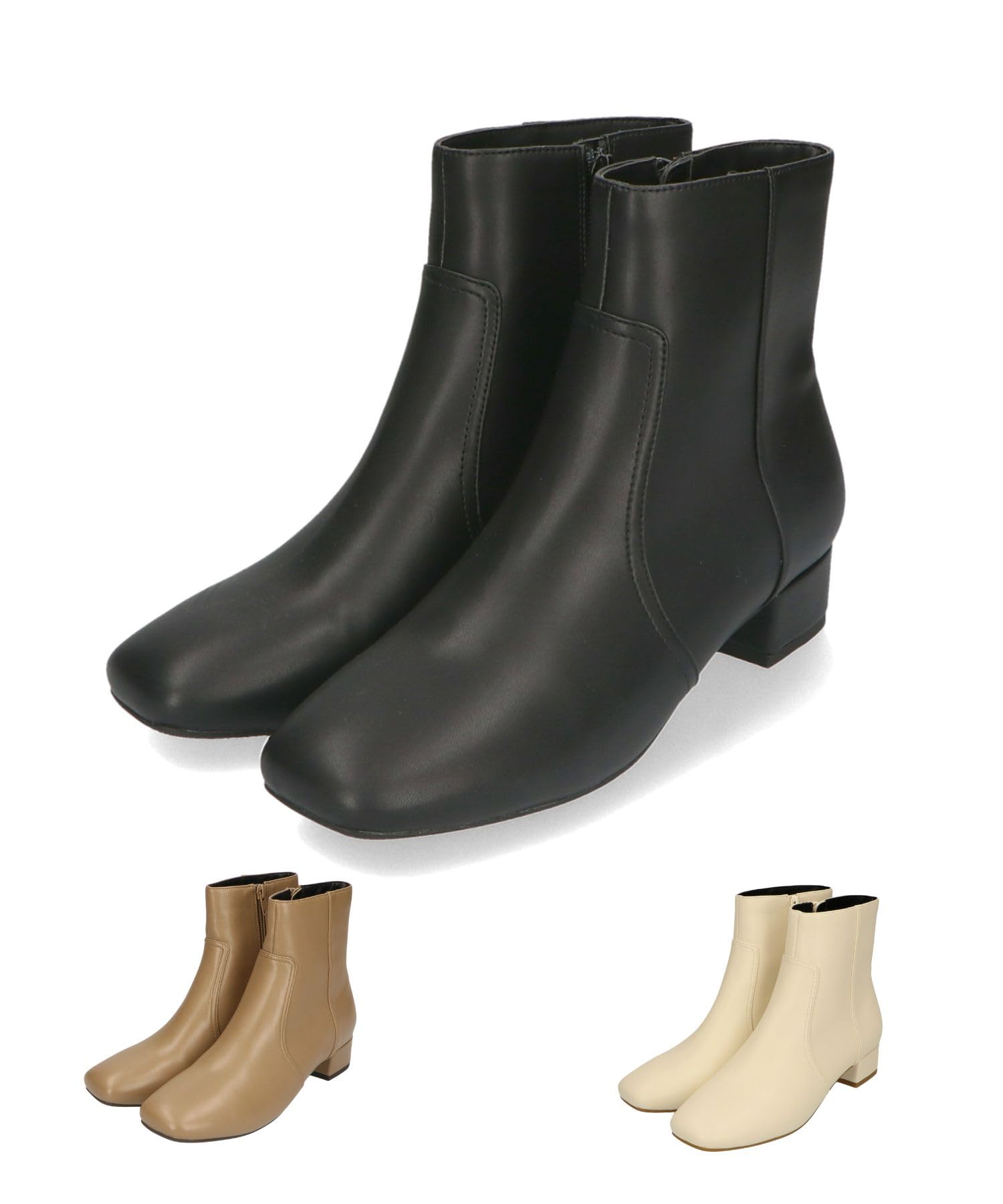 [オリエンタルトラフィック] ショートブーツ ブーツ サイド切替 チャンキーヒール スクエアトゥ レディース 柔らかい BLACK(23AW) 22.0~22.5 cm