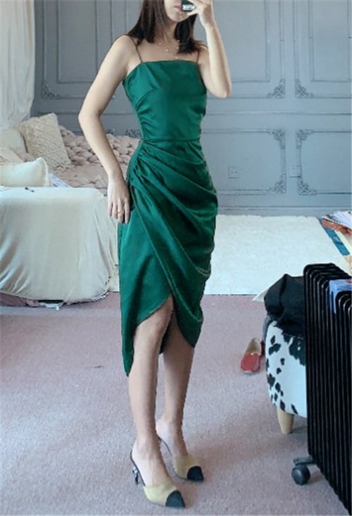 ワンピース 緑 キャミソール セクシー ファスナー