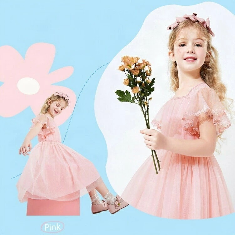 新アップグレード新品子供服 女の子 ワンピース 半袖 キッズ プリンセス ピアノ発表会用 フォーマルドレス レース ホワイト ピンク 110165cm