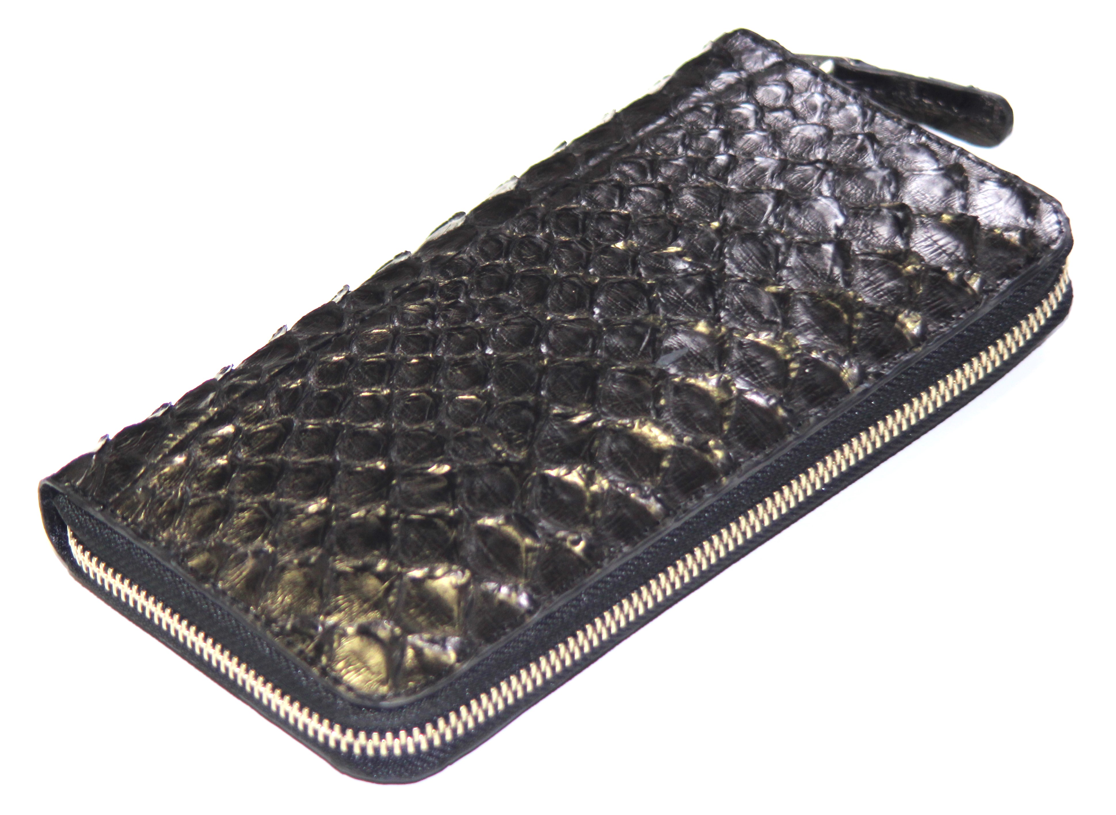 【新規OPEN】【期間限定セール】【激安】【新品未使用】金運上昇　ダイヤ型ウロコ　ブラック本パイソン　男女兼用　シングルファスナー　ラウンドロングウォレット　1671P　ブラック