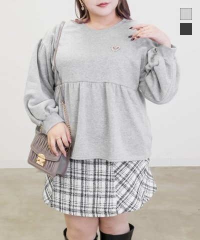 大きいサイズ レディース LL 3L 4L XL XXL XXXL ハートブローチ付きペプラムスエットプルオーバー
