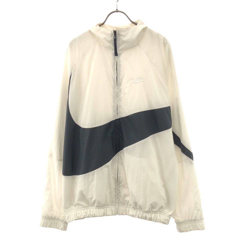 ロゴ刺繍 ナイロンジャケット L ホワイト×ブラック ウィンドブレーカー 裏メッシュ メンズ