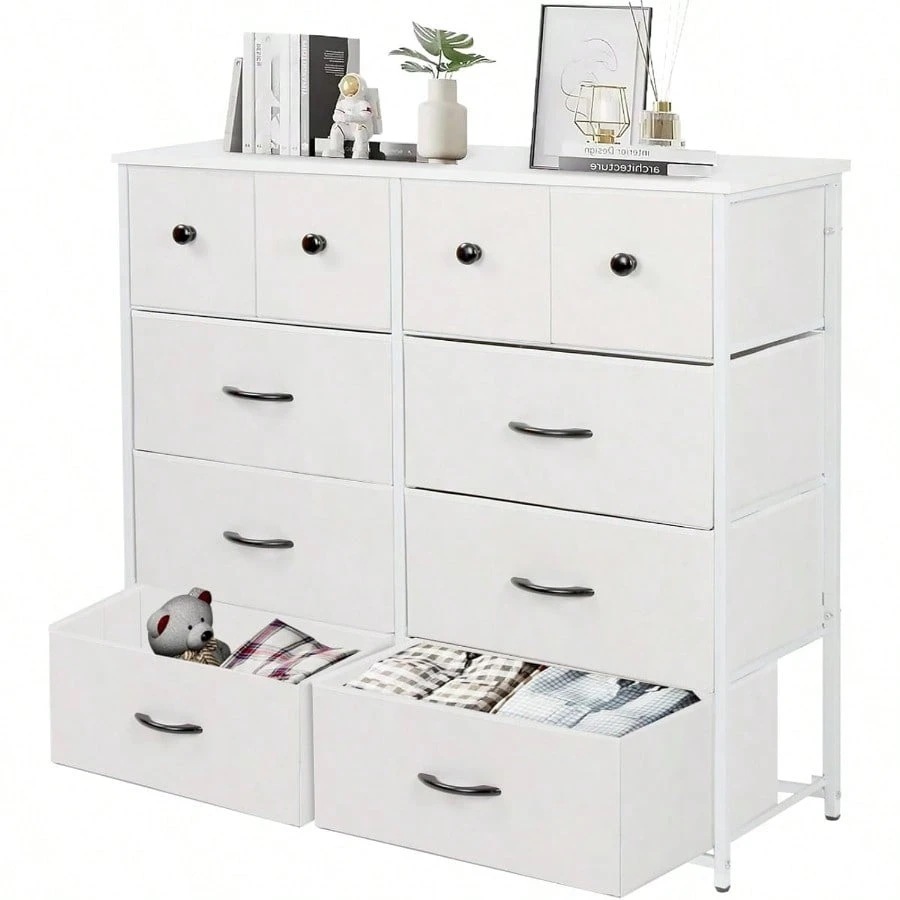 収納チェスト リビング 収納 洋服収納 大容量 4段10杯 100*30*98cm 箪笥 衣類収納 引き出し付き おしゃれ 収納ケース 木製天板 組立簡単 AGCTG02 4段10杯 白+白