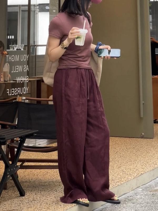 レディース ファッション オシャレ カワイイ シンプル 人カワイイ きいサイズ ハイウエスト スリム ストレート ワイド レッグ カジュアル パンツ シック