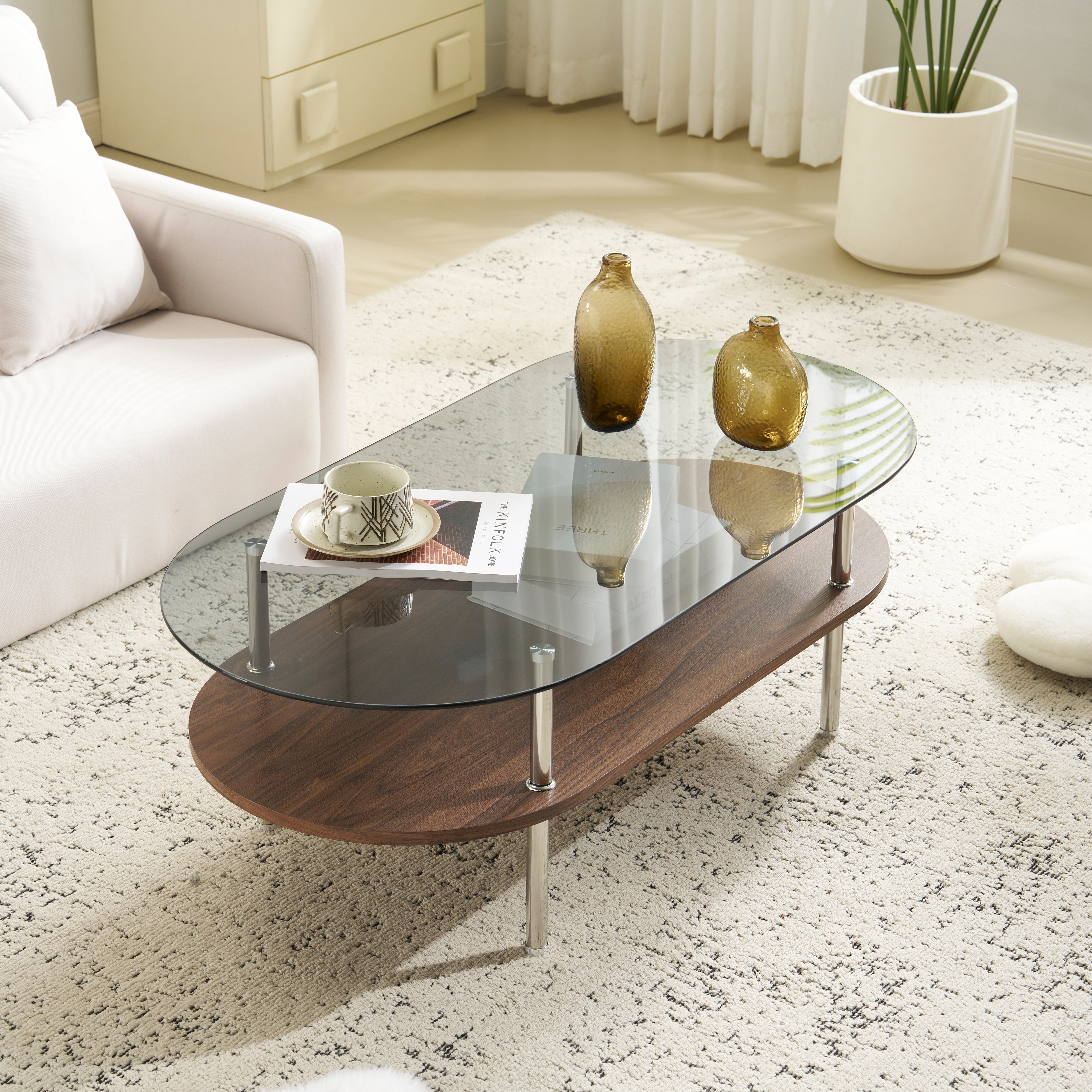 1215センターテーブル ローテーブル 組立て簡単 センターテーブル ガラステーブル 二段収納 強化ガラス 収納付き おしゃれ リビング 一人暮らし ガラス天板　スチール脚 モダン ダイ