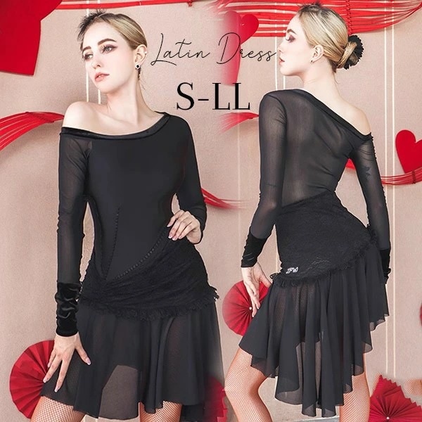 ラテン 衣装 ラテンドレス 社交ダンス衣装 ダンスウエア 黒 豪華なドレス チャチャ サンバ スリム ブラック ミモレ丈 豪華 ステージ衣装 レディース ドレス ラテンダンス 舞踏会 演出用 出演 ド 5,251円