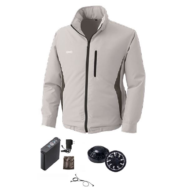 KU90520 空調服 R フード付き ポリエステル製長袖ブルゾン FAN2200B・RD9261・LIPRO2セット シルバー 5L