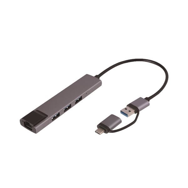Digio2 USB3.2Gen1 Type-C＆A 3ポートアルミハブ LANアダプタ付 UH-C3L373GY