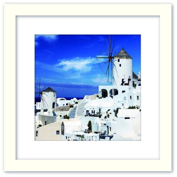 ファブリックパネル アートフレーム 飾り おしゃれ 景色 壁掛け ウォールデコレーション 海 地中海 風景 情景 海辺 街並み 青空 Lサイズ 525x525mm