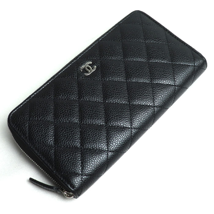 CHANEL シャネル ココマーク キャビアスキン ラウンドファスナー 長財布 ブラック AP0242 レディース 中古 美品