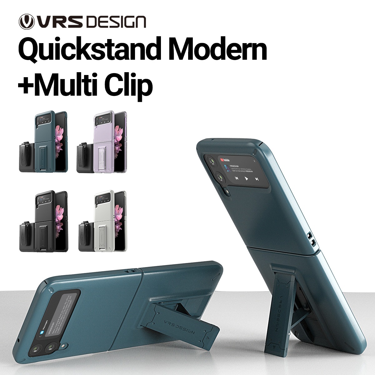 Galaxy Z Flip3 5G 対応 ケース 耐衝撃 ストラップホール 付 ヒンジ 保護 スマホケース Quickstand Modern+Multi Clip VRS DESIGN