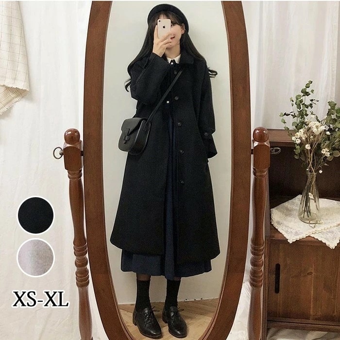 「赤字覚悟セ ール品」ステンカラーコート レディース 冬 大きいサイズ ロング丈 ゆったり 厚手 シンプル 黒 体型カバー オシャレ お出かけ dg071zbzbm6