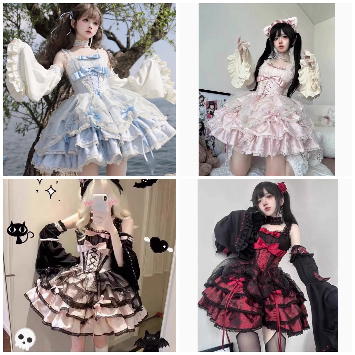 かわいいロリータ洋装二次元コスプレ衣装学園祭文化祭ロリータワンピース気品ドレスプリンセススカート青白 コスチューム