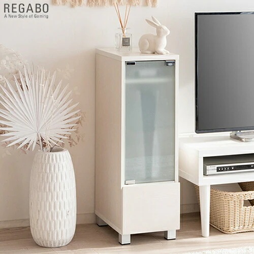 宮武製作所【お客様組み立て】デザイナーズゲームラック REGABO（レガボ） ホワイト PS5やSwitchなど据置型ゲーム機収納に GRK-003-WH【ゲーム機ラック ゲームインテリア ガラス扉付