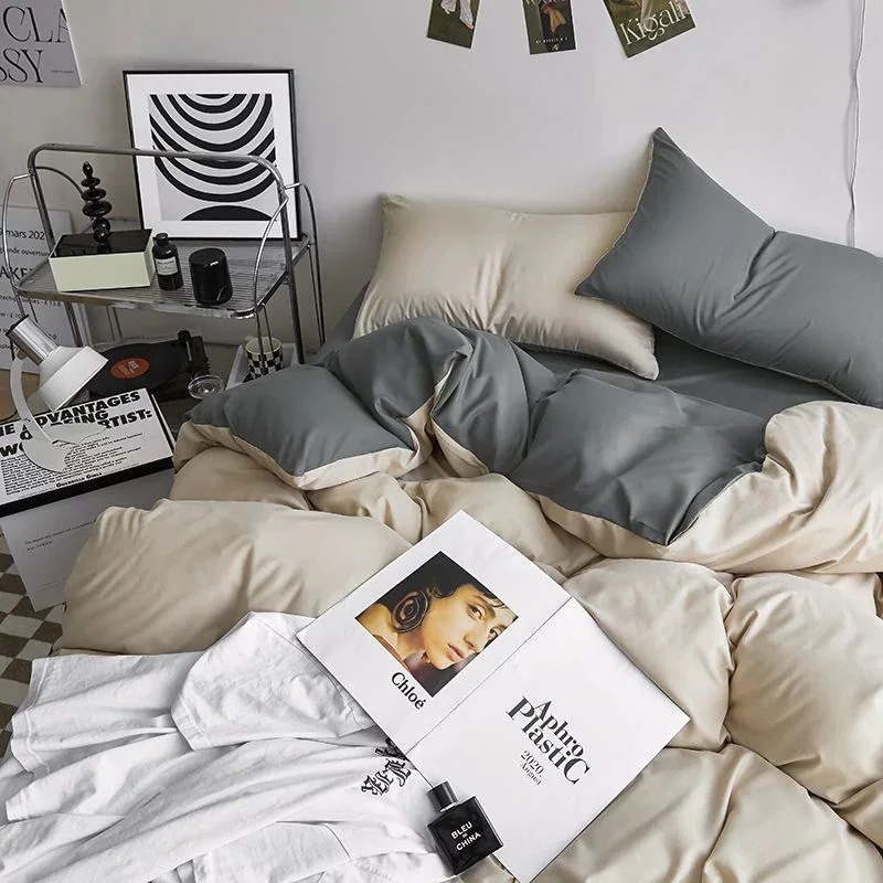 ボック 布団カバーセット 布団カバー寝具ベッドマットレス布団カバーシーツ敷パッドシーツ布団カバーシーツ柔軟性垂れ感4点セット厚めins布団カバー磨き学生寮シングル3点セット 韓国 シングル