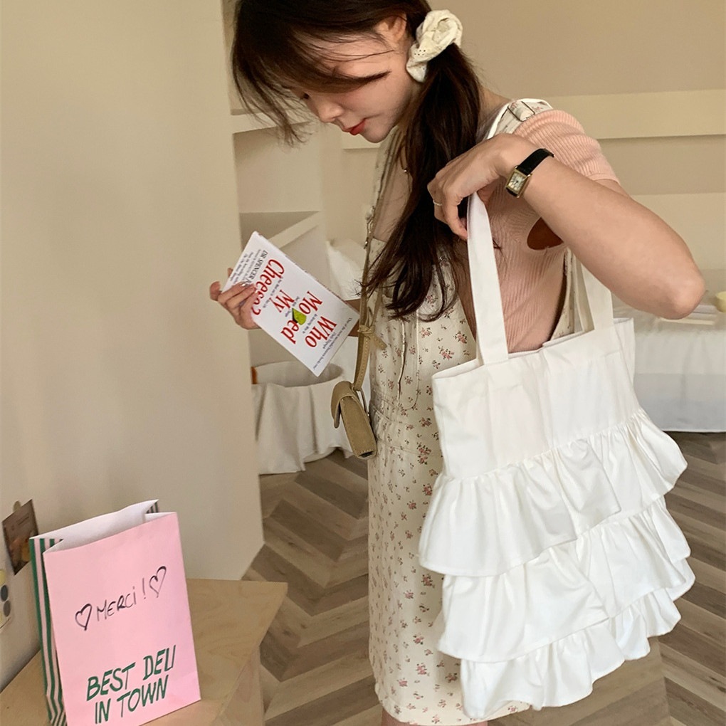 夏もすぐそこ ラッフル ショルダーバッグ かたかた掛け 手提げバッグ 大容量トートバッグ 可愛い ズックバッグ 韓国ファッション