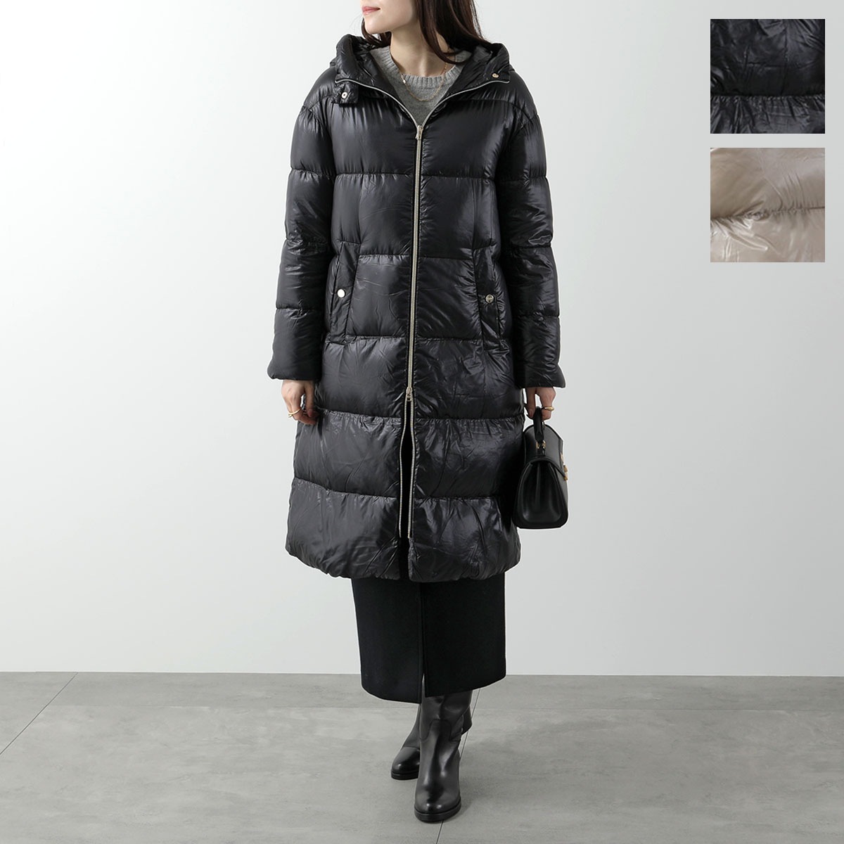 HERNO ヘルノ ダウンコート PI001519D 12017Z レディース フード付き ダウンジャケット ハイネック 軽量 撥水 メタルロゴ ロング カラー2色