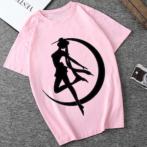 セーラームーンtシャツ トップス可愛い Tシャツ ゆったり夏 ピンク系フィット感 体型カバー レディース韓国ファッション半袖 tシャツ
