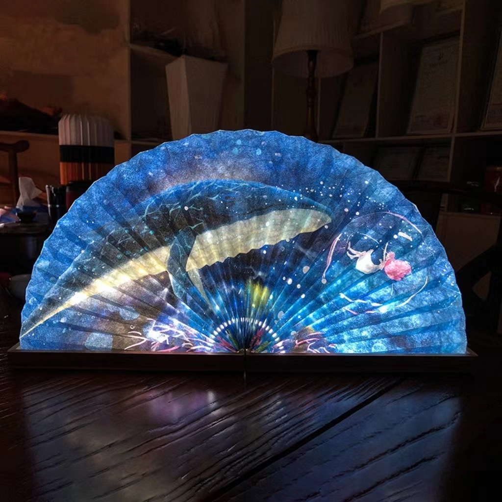 ［OMLAMP］扇子ライト ベッドサイドランプ デスクライト　LEDライト プレゼント　折りたたみ式　usb充電式 間接照明