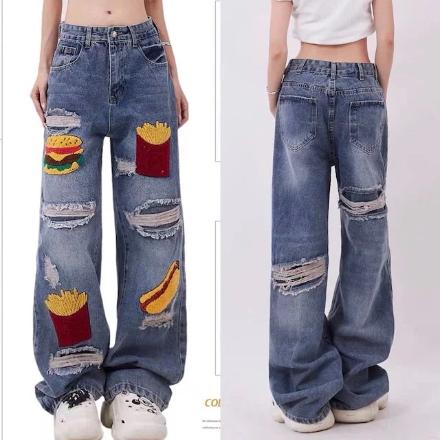 【急速出荷!】パンツ　スウェット　カジュアル　デニム　ストリート　ズボン　ダメージ　　渋谷　ガーリー　スウェット　ギャル