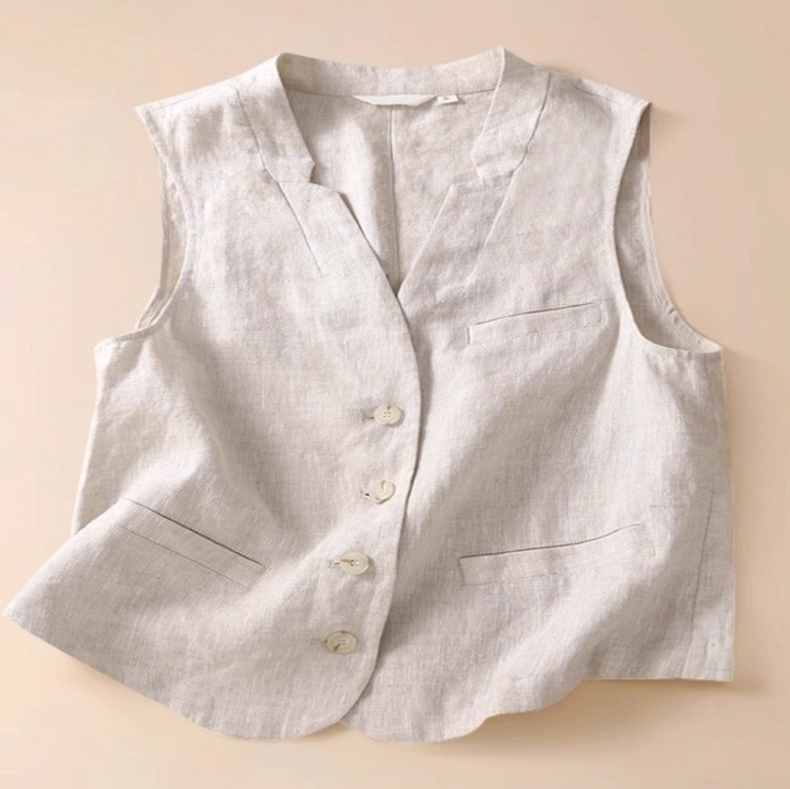レディース トップス ベスト 袖なし ノースリーブ Vネック ポケット 前開き ボタン リネン 綿 異素材ミックス コットン 麻 かわいい 大人可愛い きれいめ シンプル 上品 おしゃれ かっこいい