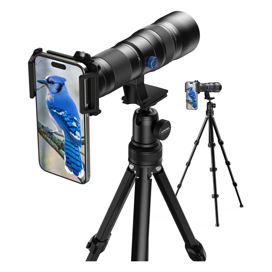 【業界初倍率可変】 APEXEL スマホ望遠レンズ 20-60X 高倍率高級 ズームレンズ 遠距離撮影 クリアで鮮明に撮る 34-88cm伸縮可能な三脚付き単眼鏡スマホ