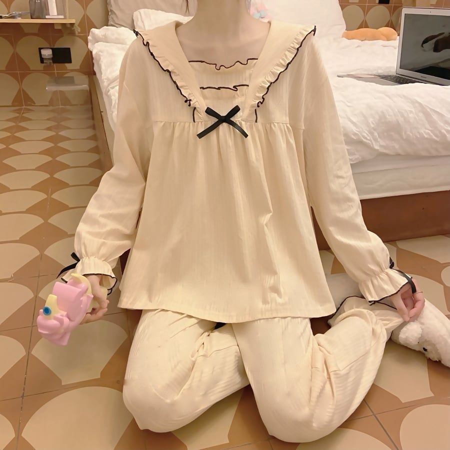 パジャマ ルームウェア ナイトウェア 寝巻 リボン フリル シャツ 女子力 人気