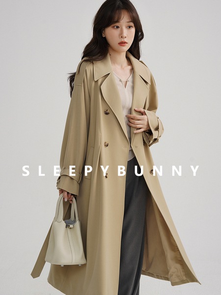 Sleepy Rabbit カーキ ウインドブレーカー ラペル レトロ ラージ スカート