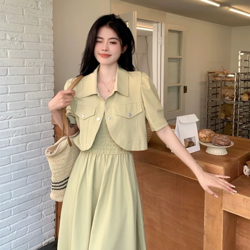 セット レディース スカート ワンピース アウター フレア 前開き デニムジャケット ショート ミモレ ノースリーブ 半袖 フレア フェミニン ハイウエスト 前開き 大人可愛い きれいめ カジュアル