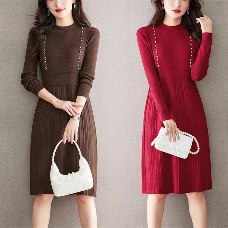 ニットワンピース レディース きれいめ 40代 秋冬 膝丈 ワンピース 厚手 きれいめ ハイネック 上品 ワンピース 大人 お出かけ 30代 50代 通勤 防寒 着痩せ