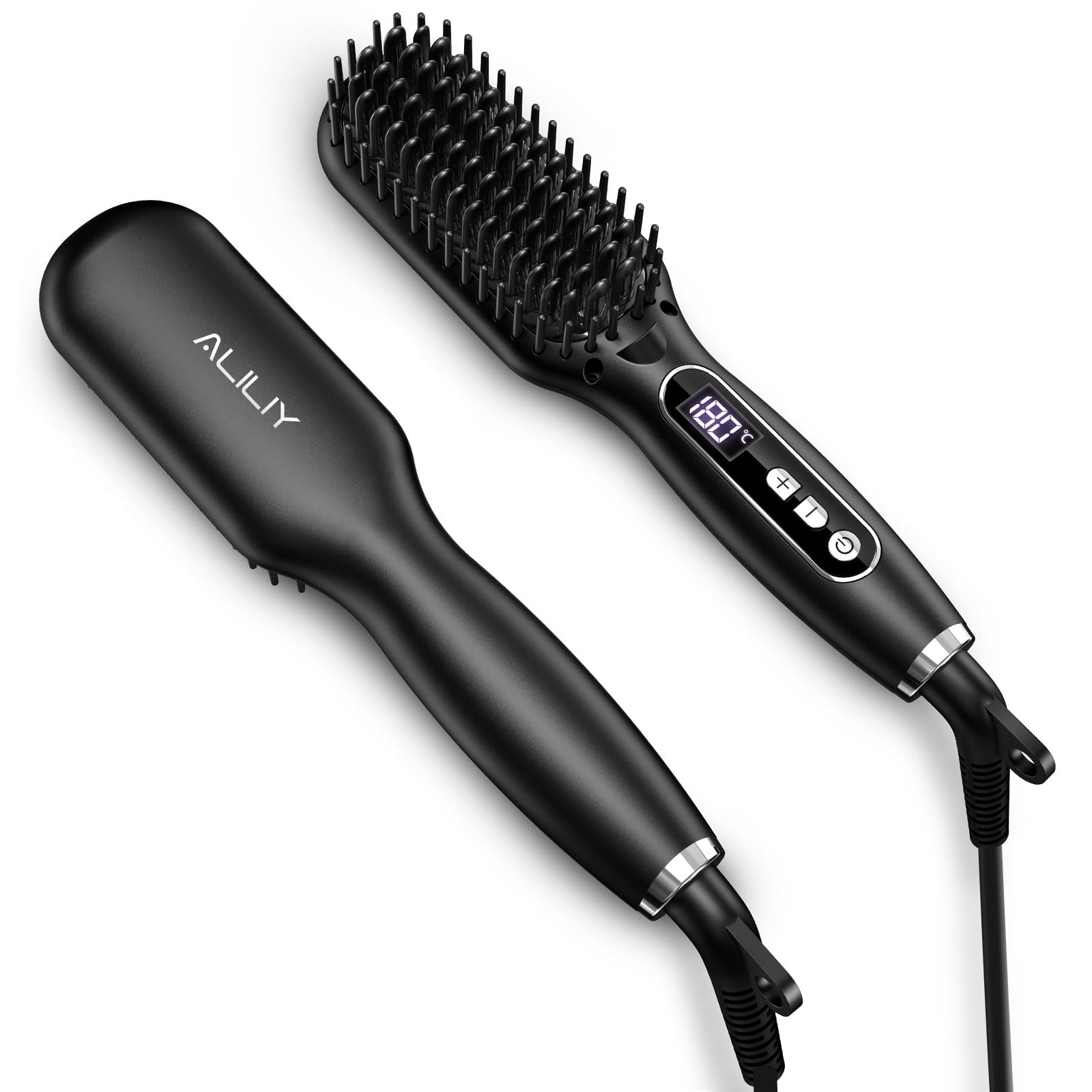 Aliliy ストレートブラシ ヘアアイロン ヒートブラシロン 【3000万マイナスイオン/120～200℃ 9段階温度調整 /潤いとつやのある髪 ヘアケア ブラシアイロン 60分自動オフ LED】