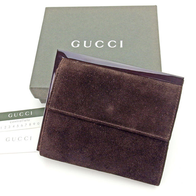 二つ折り財布 プレート ブラウン×ブロンズ レディース 中古