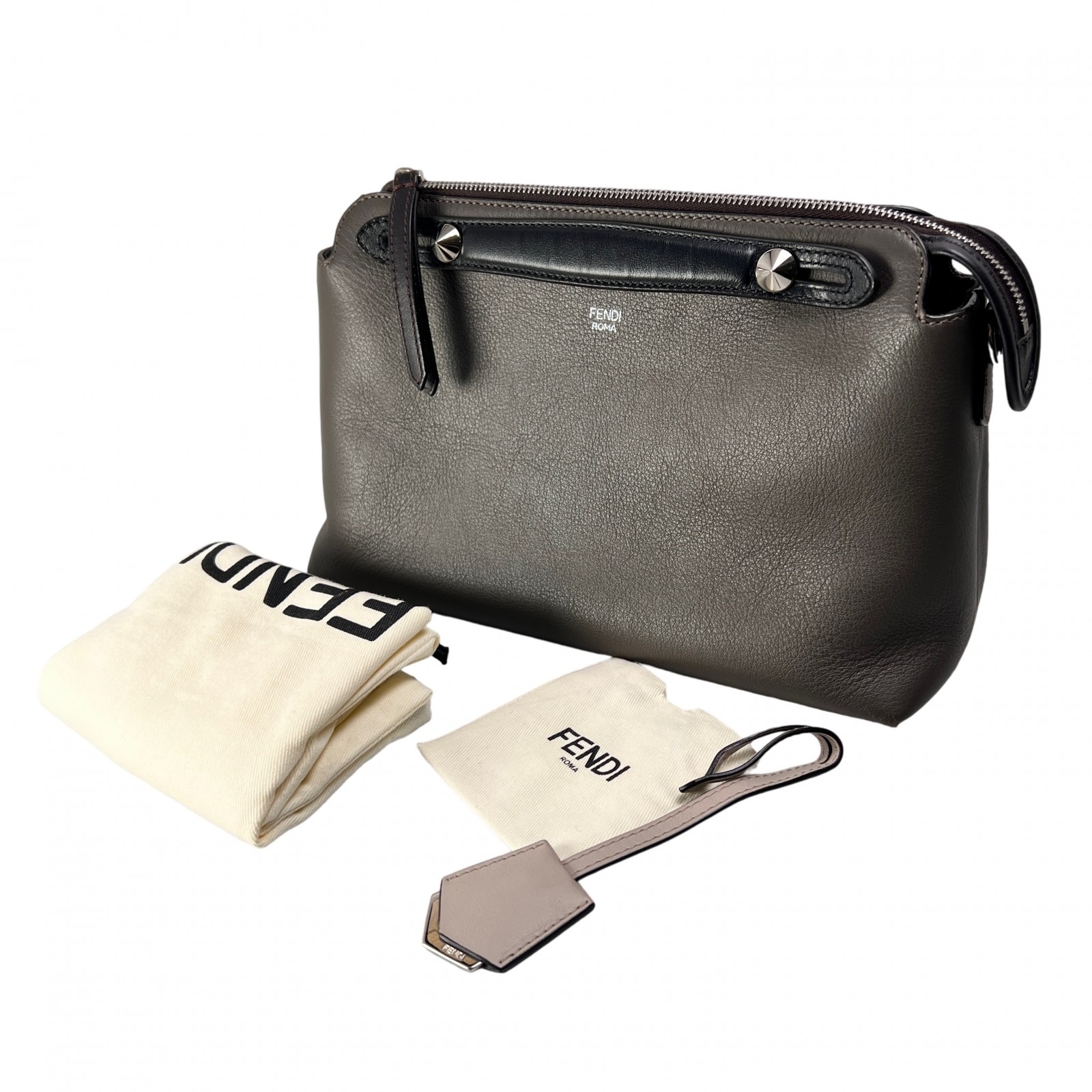 FENDI フェンディ バイザウェイ レザー ハンドバッグ グレー A-13757