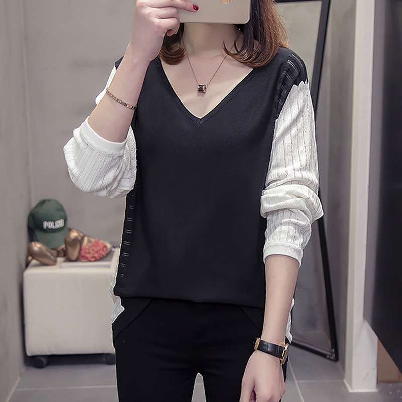 トップス ビッグサイズ ボトムニットシャツ 体型カバー Vネック バットスリーブ 薄い 長めスリーブ プルオーバー 新作 春 秋 レトロ 長袖 女らしさ カジュアル おしゃれ ゆったり 着やすい