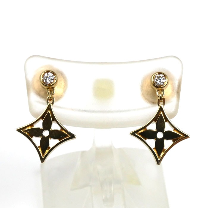 LOUIS VUITTON ルイ・ヴィトン K18YG イエローゴールド モノグラムイディール ピアス Q96168 ダイヤモンド 2.6g セット レディース 中古 99,000円