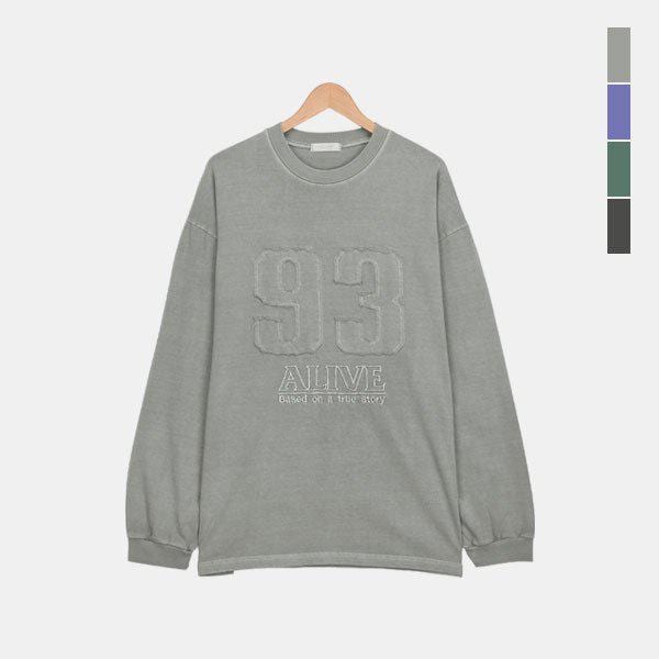 男性デイリーストリートピグメントヴィンテージルックアップリケTシャツSWY021