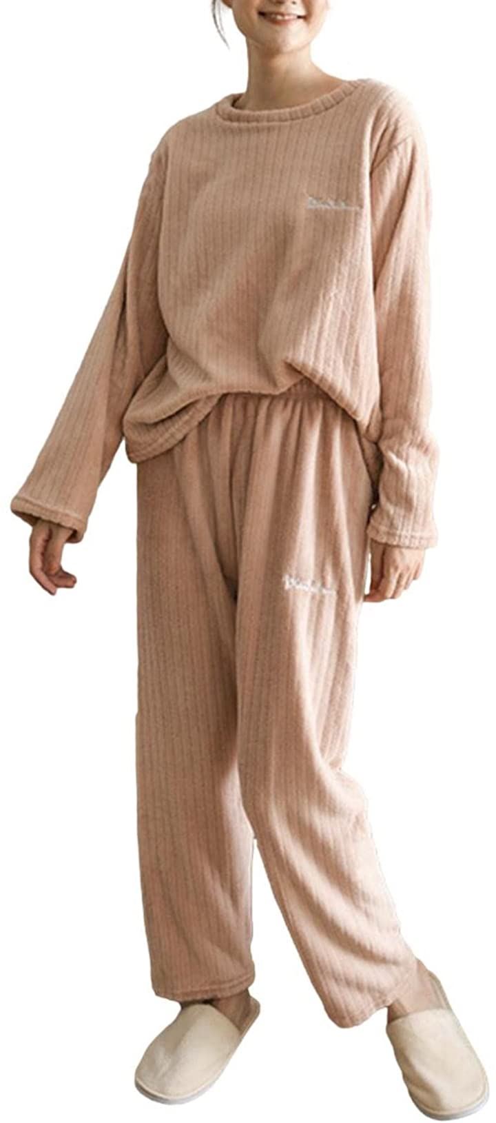 上下 セット もこもこ ルームウェア レディース パジャマ おしゃれ 暖かい 部屋着(ライトピンク, Free Size)