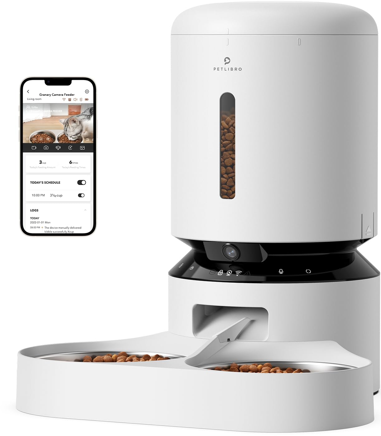 PETLIBRO 自動給餌器 猫 犬 カメラ付き 1080P スマホ遠隔操作 1日10食 録音 マイク 暗視カメラ 双方向会話 手動給餌 緊急電源 詰まり防止センサー 残量不足検知 動体検知 音声検知