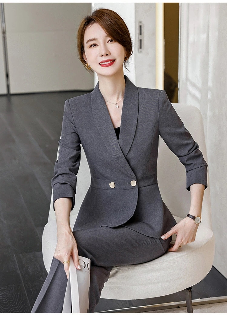 職業装 スーツ レディース 秋 おしゃれ グレー ジュエリー 店 仕事用 ワークウェア