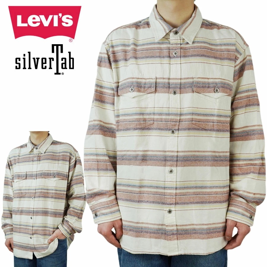 メンズ シャツ【クリックポスト発送】リーバイス LEVIS シルバータブ ルーズシャツ ボーダーSILVER TAB LOOSE SHIRTSフランネ