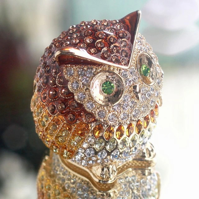 【ジュエリー ボックス】 リーフ クリスタル オウル フクロウ ジュエリー ボックス EX5552