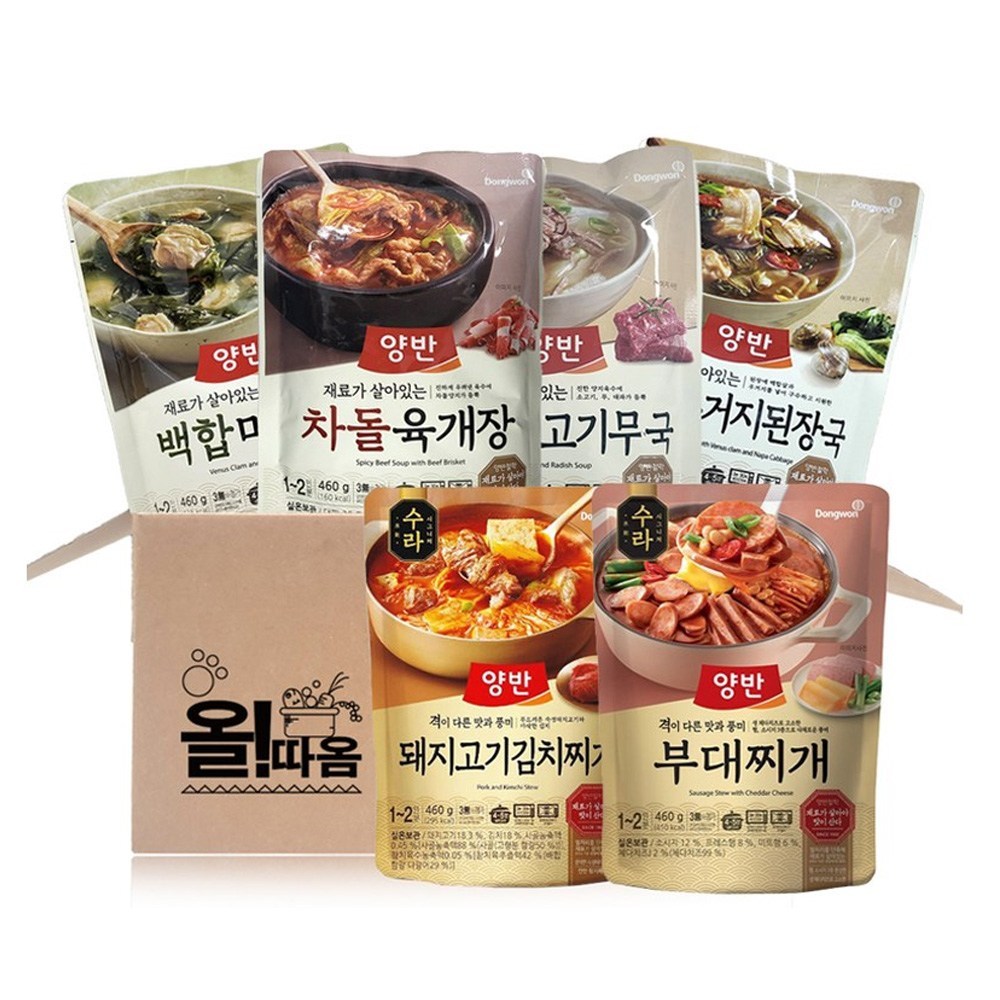 オールタオム 両班 一食 即席スープ6種 企画セット (ユリワカメ 牛のともばら肉ユッケジャン 牛肉大根スープ 白菜入り味噌汁 スラ豚キムチ スラブデチゲ)
